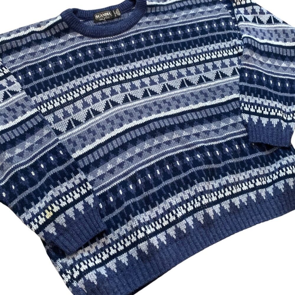Vintage Scandia Knit 80s Y2K Grandpa Dad Sweater Blue - Picture 4 of 5